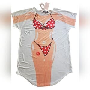 NWT St. Jubileens Bikini Body Cover Up XL Beach Graphic Polkadot Dress White Red